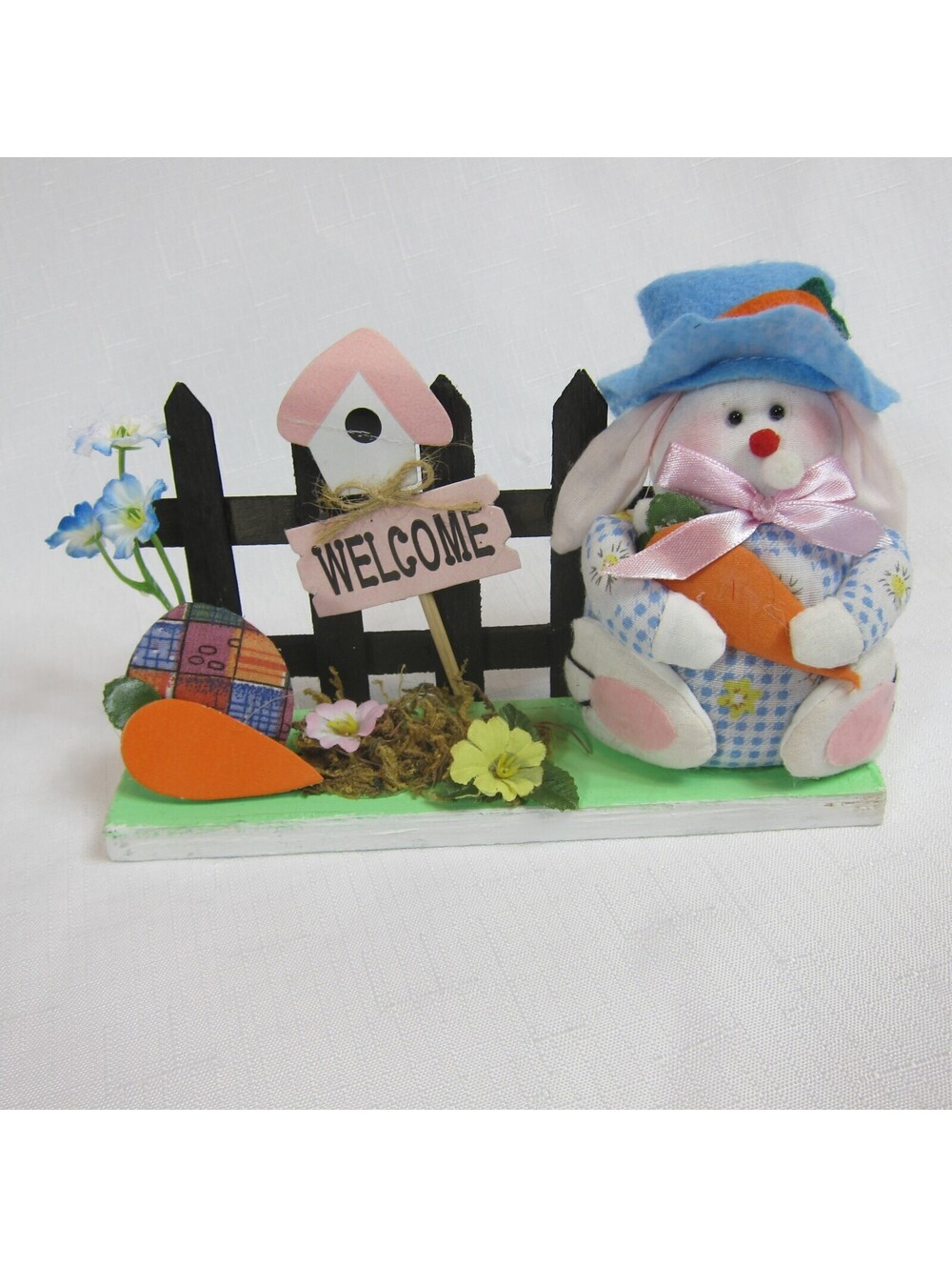 Vintage Handmade Easter Bunny Welcome Sign Shelf Table Decor Country Folk Art